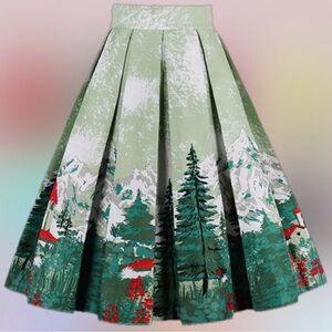 Retro style a-line skirt with winter tree print